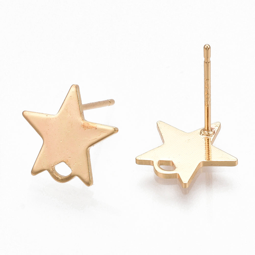 Style 2 - Gold plated genuine 18K gold star stud tops x 8 pieces