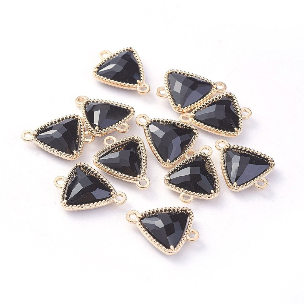 1.6cm x 1.2cm Black crystal look triangle shape gold border charm 2 holes x 4 pieces