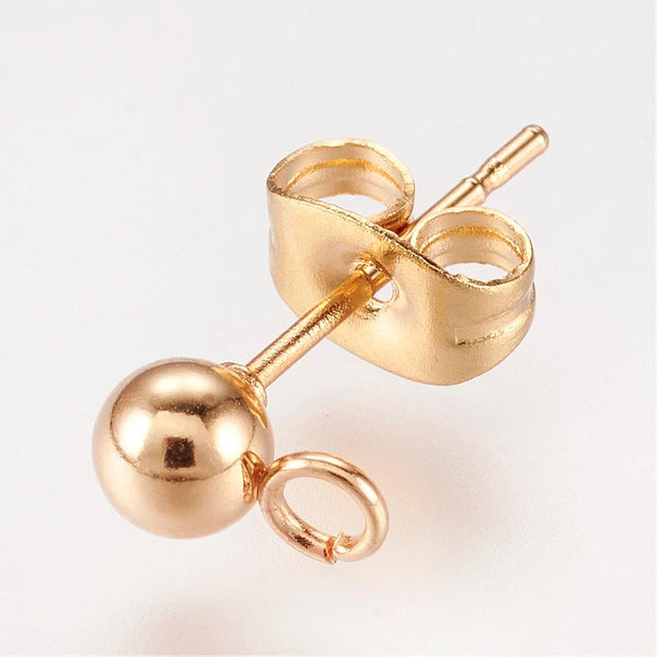 4mm gold plated stainless steel genuine 24k plating ball studs tops x 10 & 10 backs