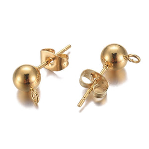 Gold plated stainless steel with genuine 24k plating ball studs tops & backs x 20 pieces 5mm