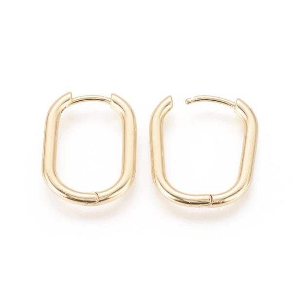 Rectangle 1.6cm x 1.2cm genuine gold plated huggie hoops x 4 pieces