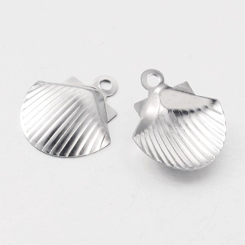 Silver 316 surgical stainless steel small Shell shape charms x 10