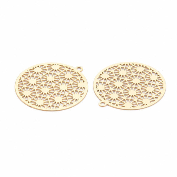 Genuine 18K gold plated stainless steel flower filigree charms x 6 pieces