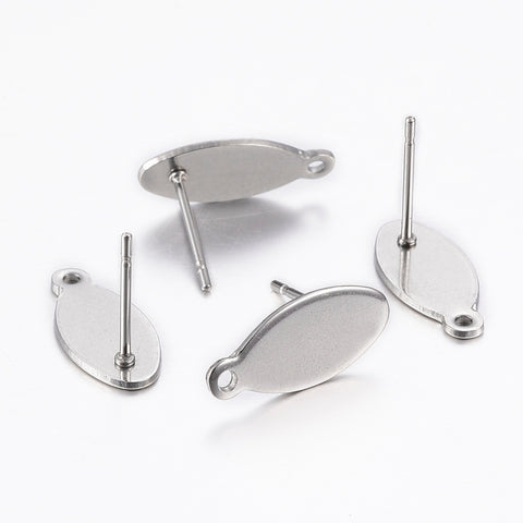 Silver stainless steel oblong stud top - 10 pieces