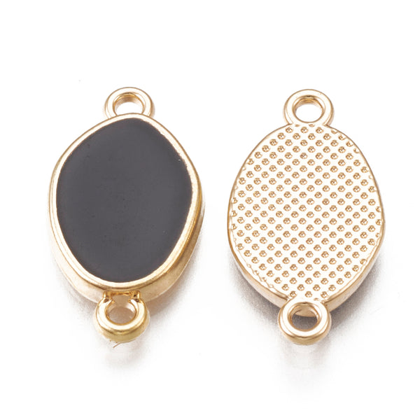 Gold & black enamel oval charms with 2 holes  x 6 pieces