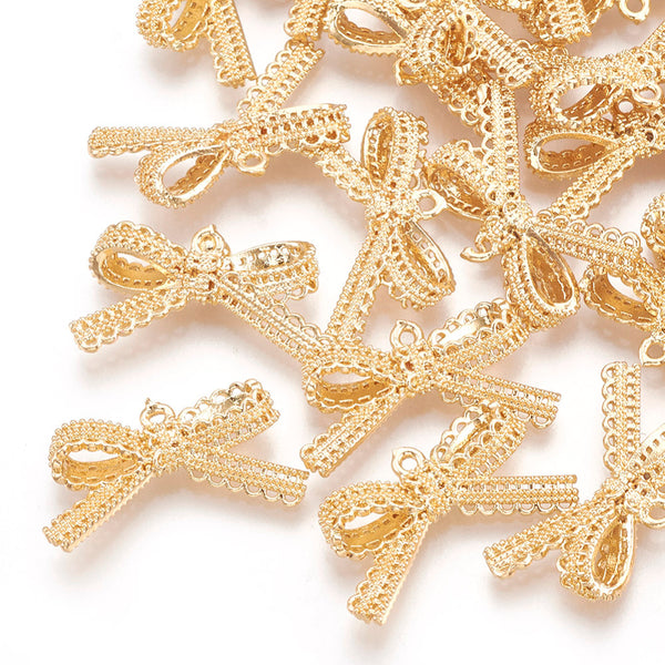 Genuine 18k gold plated lace bow charm connectors x 4