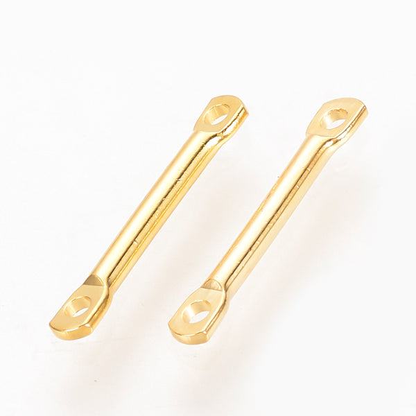 Genuine 18K gold plated bar double connector charm 8 x pieces - 1.3cm