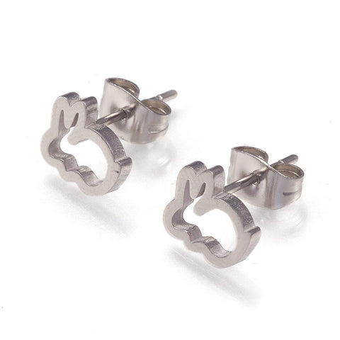 Silver stainless steel Easter Bunny studs - 1 pair