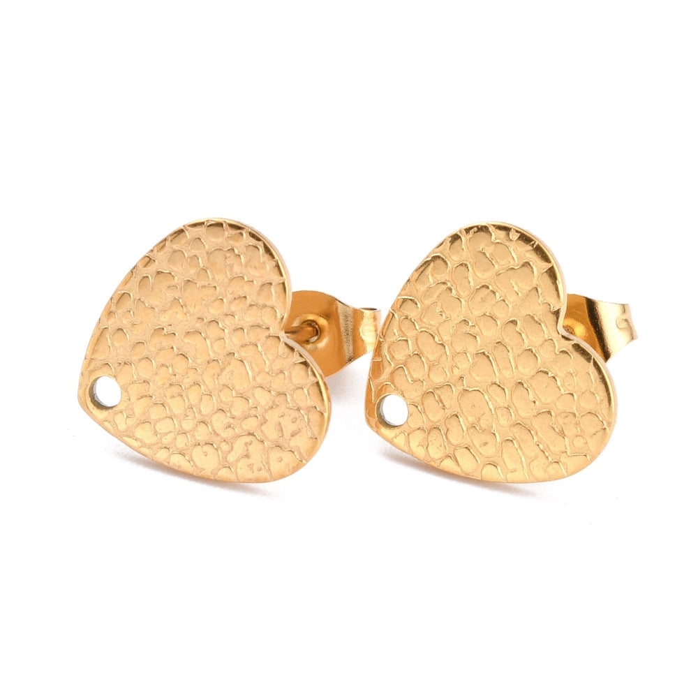 Gold plated pebble stainless steel heart stud top - 10 sets
