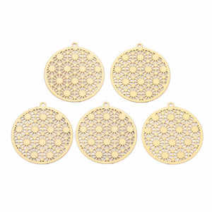 Genuine 18K gold plated stainless steel flower filigree charms x 6 pieces
