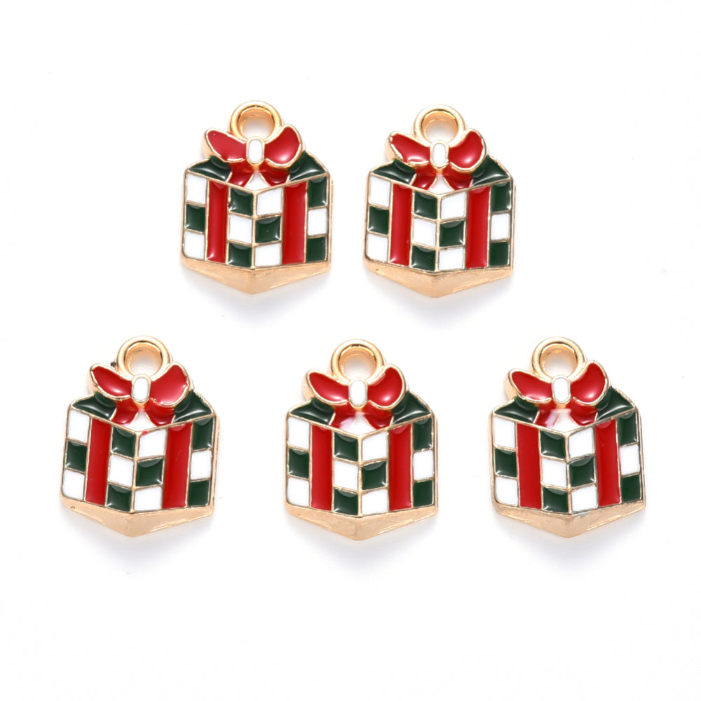 Enamel gold plated Christmas gift charms x 6 pieces