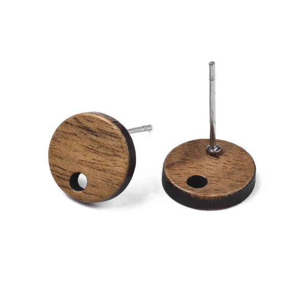 Walnut stud tops with stainless steel posts x 6 pieces - Small round 1cm