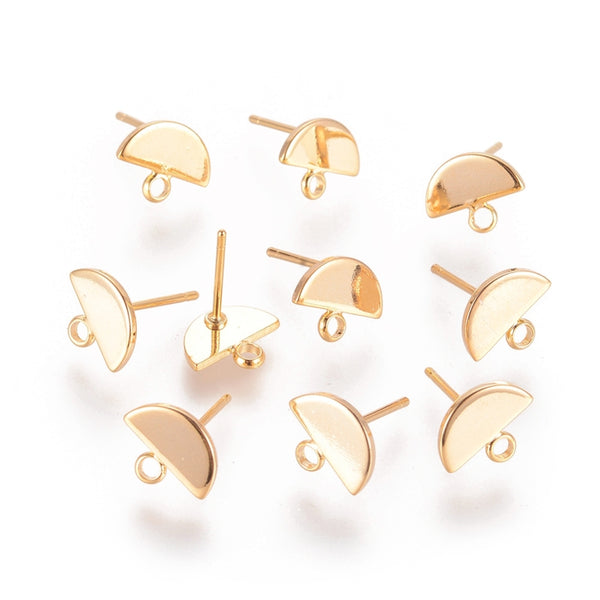 18K Genuine Gold plated small half circle stud tops x 8 pieces