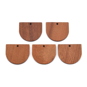 Half oblong shape walnut wood charms/connectors x 4 pieces