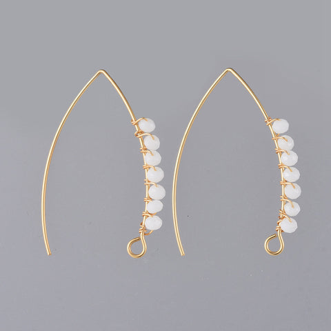 REDUCED Beaded stainless steel hooks - white - 2 pairs