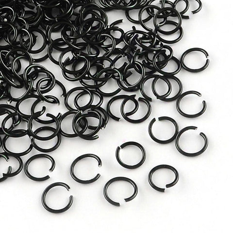 6mm black ALUMINIUM open jump rings - 100 pieces