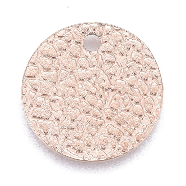 Rose Gold plated stainless steel pebble pattern round charms x 6 pieces