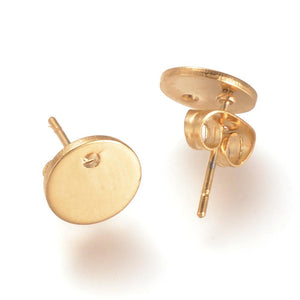 Gold geunine 24K plated stainless steel small round stud tops & backs 8mm x 20 pieces