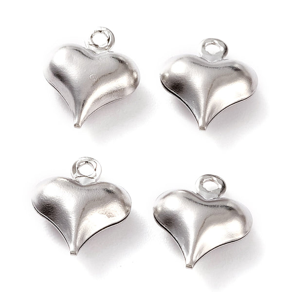 Small bubble platinum silver heart charms  x 8 pieces