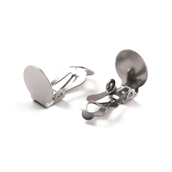 Surgical stainless steel clip on earring base setting. 6 pieces.