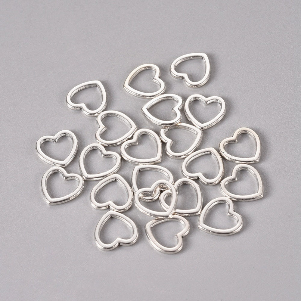 Silver heart charms x 10 pieces
