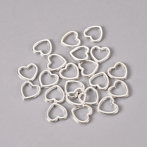 Silver heart charms x 10 pieces