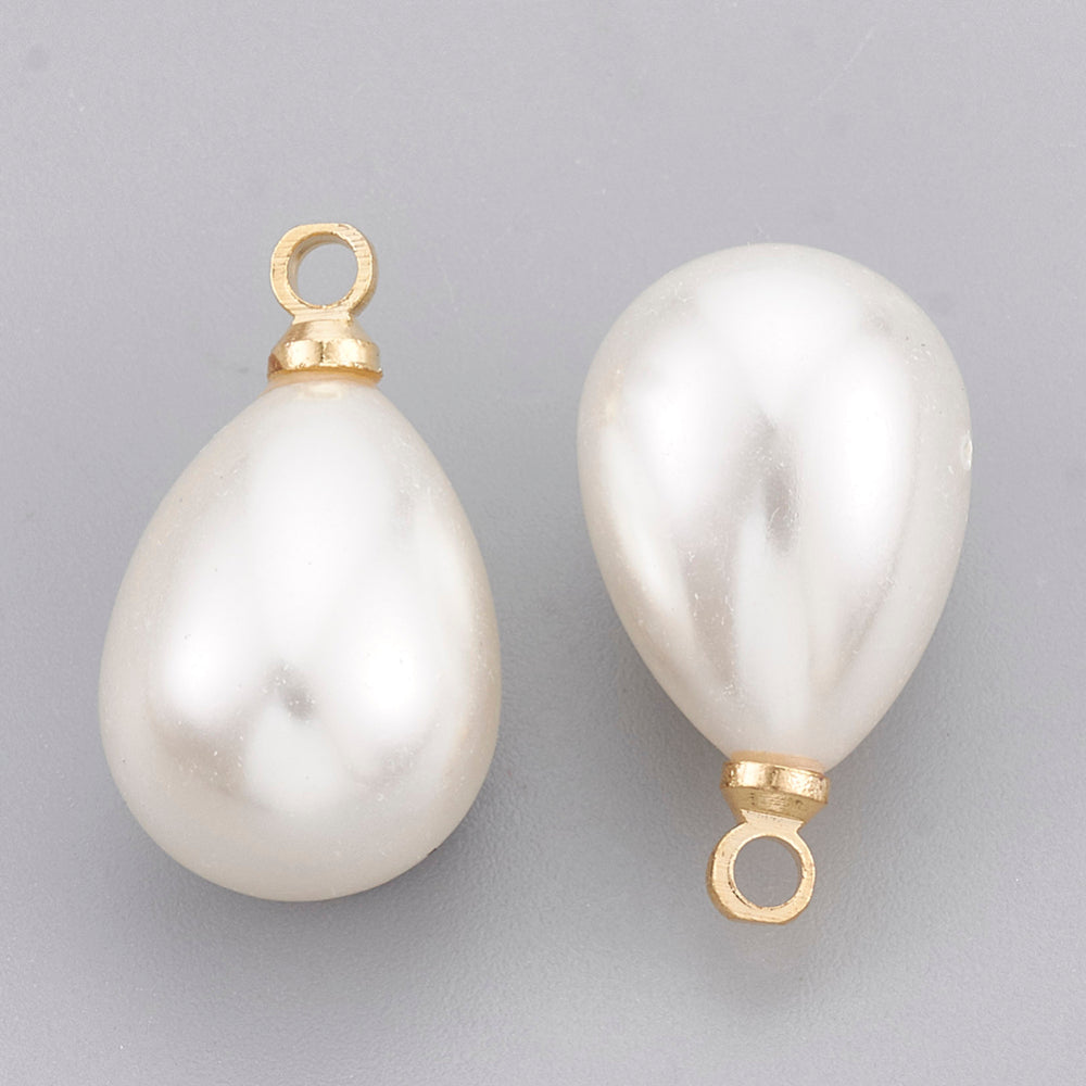Large Genuine 18k gold plated drop pearl look charms - pack of 4