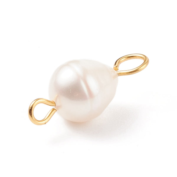 B grade natural fresh water pearl - gold charms double hole connector - pack of 6
