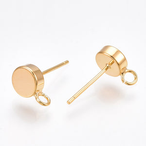 Genuine 18K gold plated flat round stud tops x 6 pieces