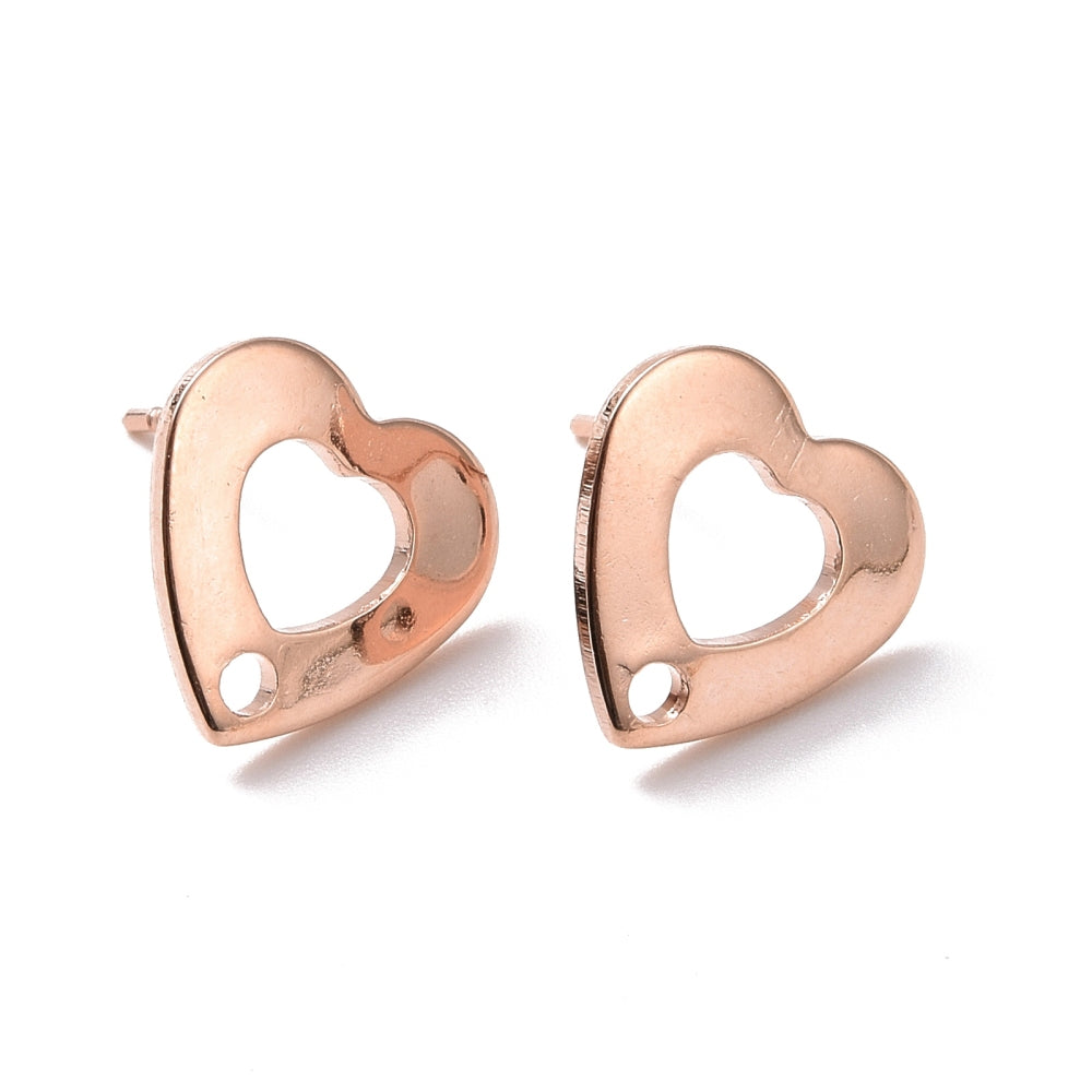 Genuine Rose gold plated heart stainless steel studs tops  x 10 pieces