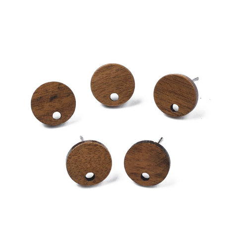 Walnut stud tops with stainless steel posts x 6 pieces - Small round 1cm