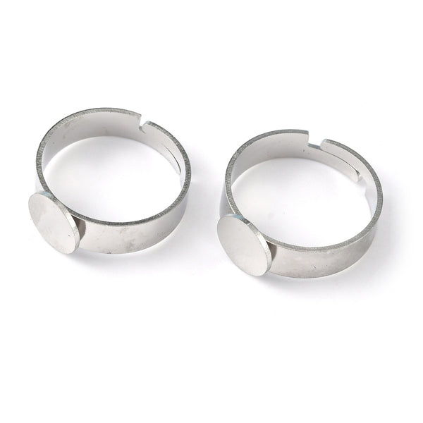 Silver plated stainless steel adjustable ring base x 2 pieces