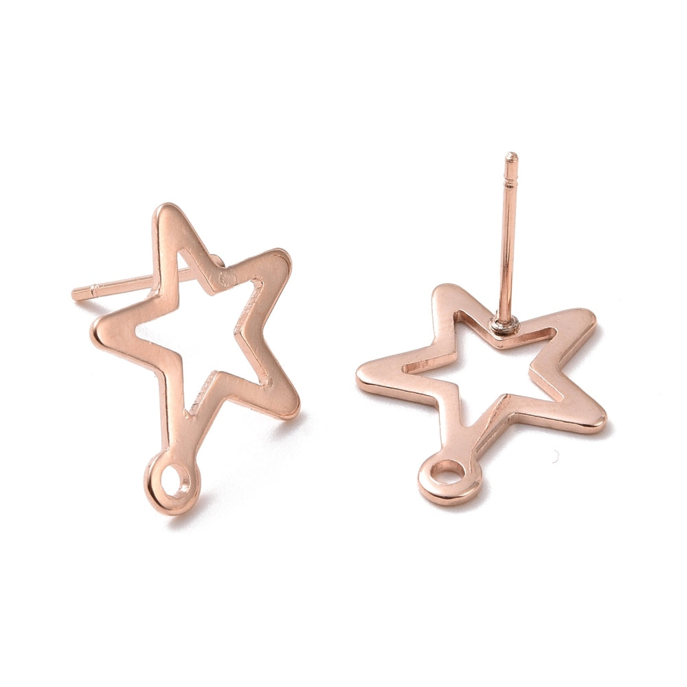 Rose Gold plated Stainless steel open star stud tops x 8 pieces