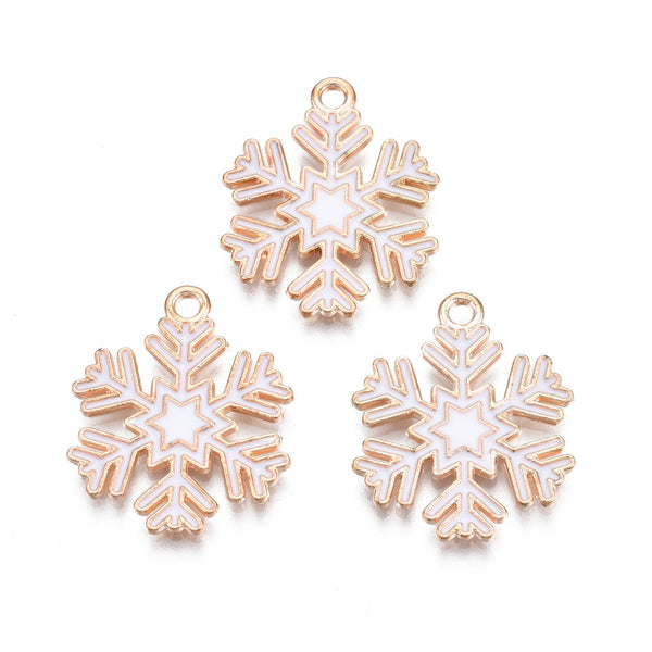 Gold plated snowflake with white detail charms x 6 pieces