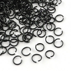 8mm black ALUMINIUM open jump rings - 100 pieces
