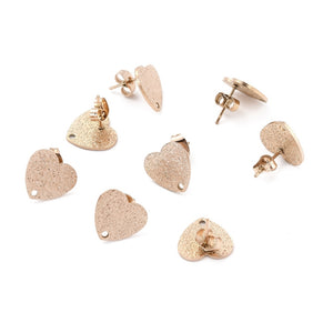 Rose gold plated heart stainless steel studs tops  x 10 pieces with backs