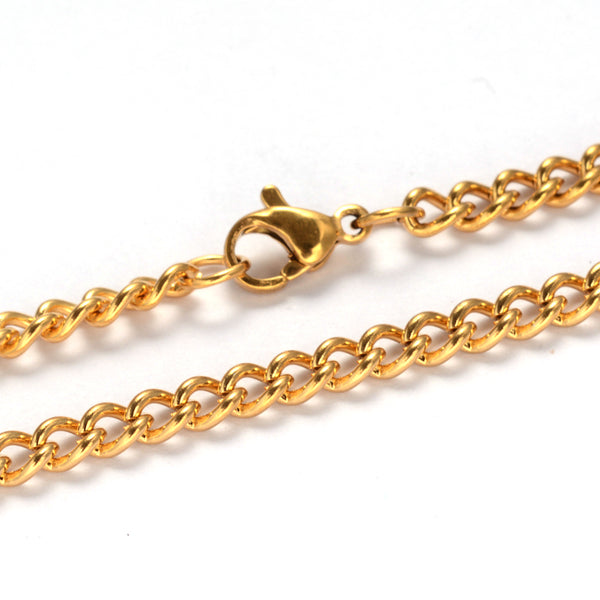 55.5cm Gold plated stainless steel CURB chain with lobster clasp x 1 piece