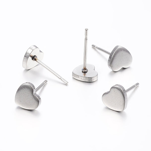 Stainless steel solid HEART studs - 3 pairs