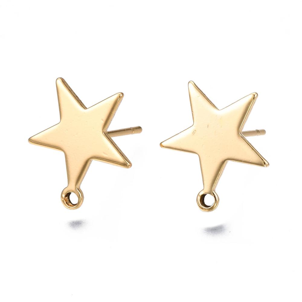 Style 1 - Gold plated genuine 18K gold star stud tops x 8 pieces