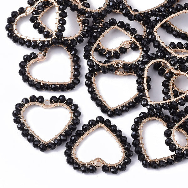 Black bead heart charms x 4