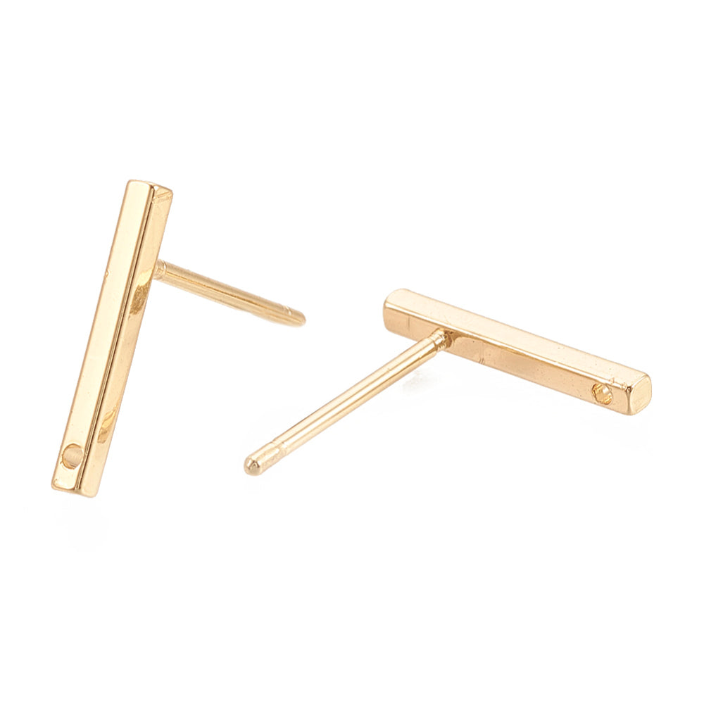 18k genuine gold plated bar stud earring post x 8 pieces