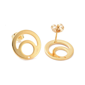 Genuine 18K gold stainless steel round detailed stud posts & backs 16 x pieces