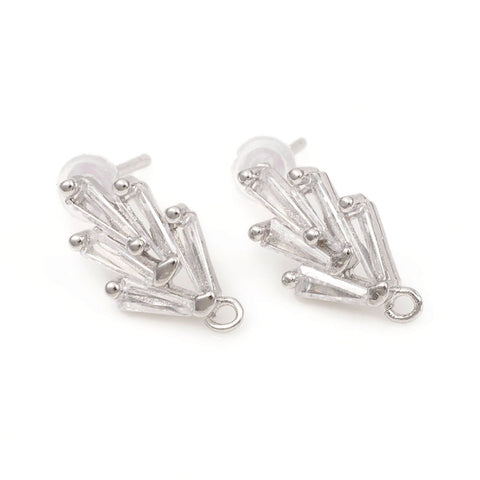 Genuine 18K rhodium plated Diamante stud earring posts - 4 pieces