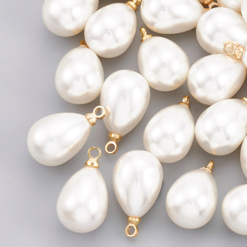Genuine gold plated drop pearl look charms - pack of 6