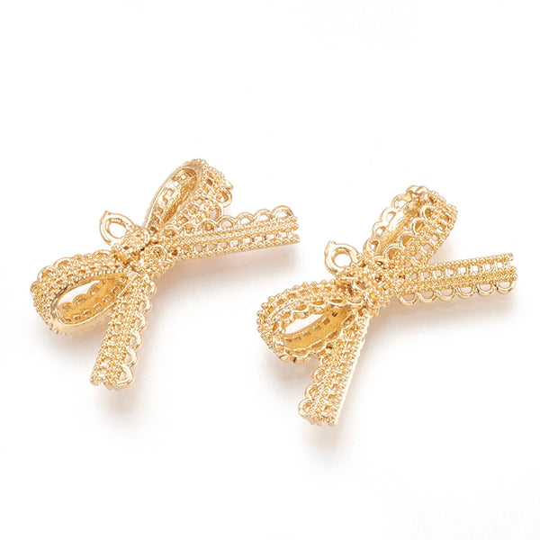 Genuine 18k gold plated lace bow charm connectors x 4