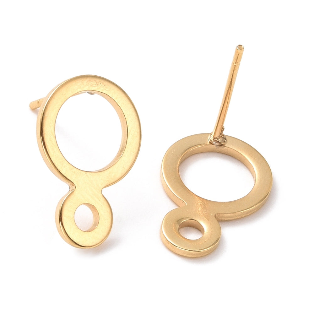 Genuine 24K gold stainless steel round detailed stud post 10 x pieces