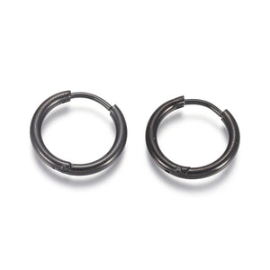 1.7cm Black stainless steel Huggie hoops - 1 pair