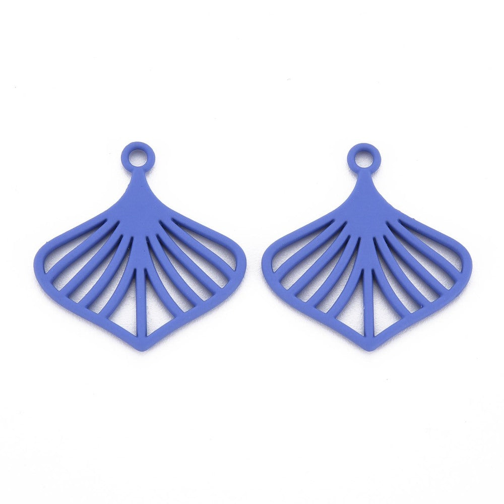 BLUE plated leaf shape style 2 charms x 4 pieces
