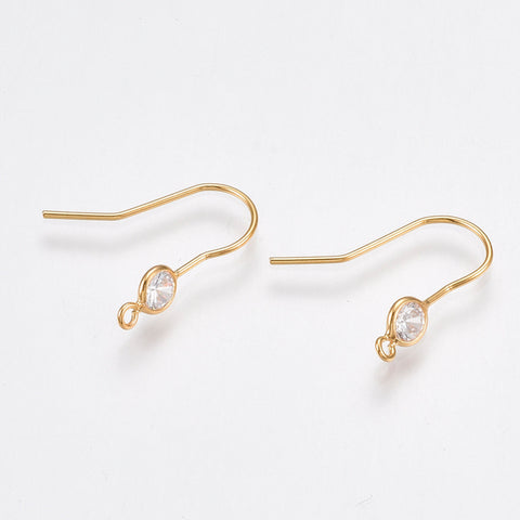 Genuine 18K gold plated diamante hooks x 4 pieces