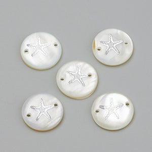Round fresh water shell with silver sea star imprint x 6